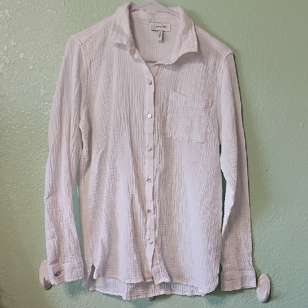 Textured White Button Up
